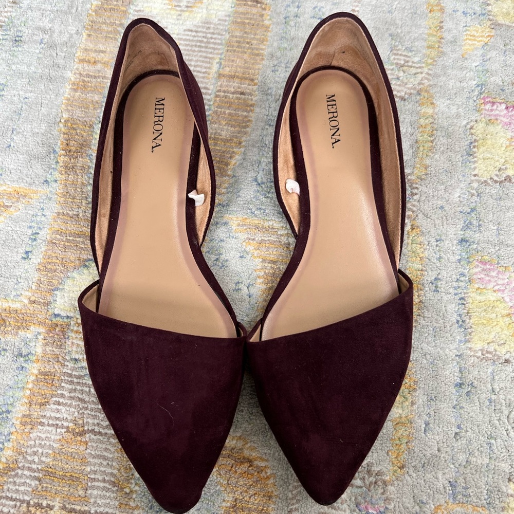 Medina pointed burgundy suede flats size 7.5